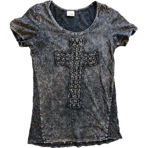 COPY - 100% Cotton Unique Cross Tee with see-through embroidery pattern on back